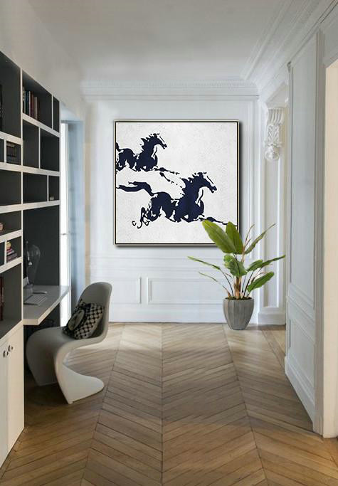 Original Artwork Extra Large Abstract Painting,Hand Painted Navy Minimalist Painting On Canvas,Hand Painted Original Art